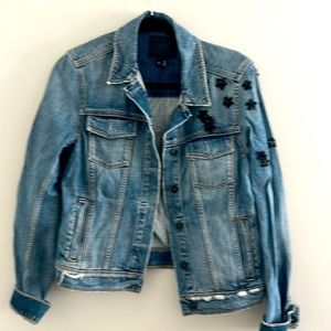 Authentic Paige Denim Distressed Jean Jacket with Embroidered Stars